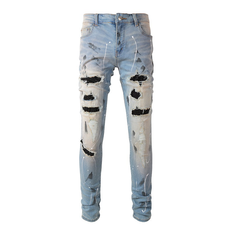 Amiri Diamonds Blue Jeans