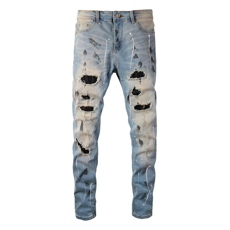 Amiri Diamonds Blue Jeans