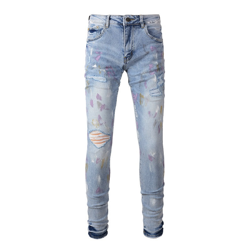 Amiri Paint Splatter Blue Jeans