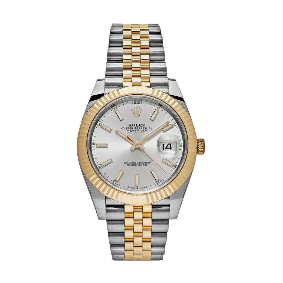 ROLEX DATE JUST YELLOW GOLD SILVER DIAL 41MM