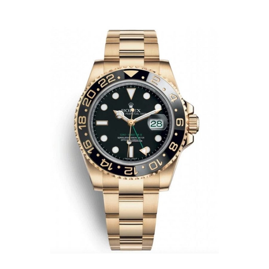 ROLEX GMT- MASTER II YELLOW GOLD BLACK DIAL 40MM