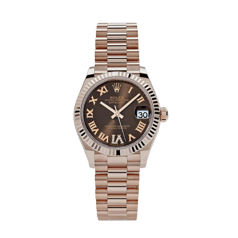 ROLEX DATE JUST LADIES ROSE GOLD DIAMOND CHOCOLATE DIAL 31MM