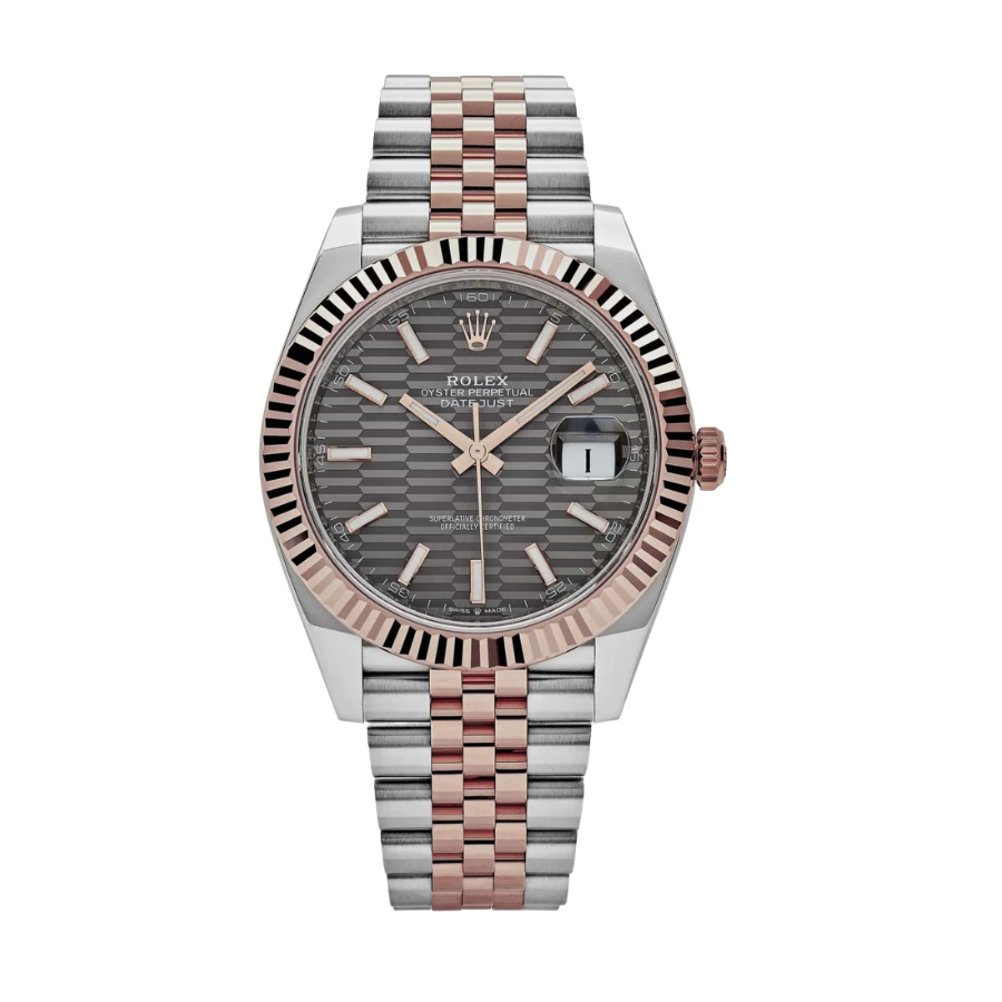 ROLEX DATE JUST ROSE GOLD FLUTED MOTIF DIAL 41MM