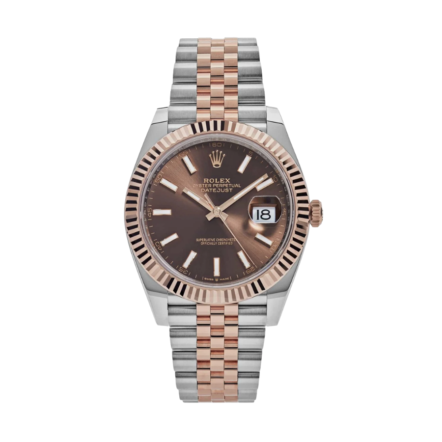 ROLEX DATE JUST TWO TONED ROSE GOLD BROWN DIAL 41MM