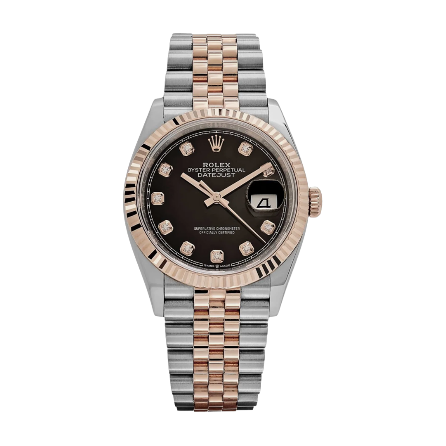 ROLEX DATE JUST ROSE GOLD BLACK DIAMOND DIAL 36MM