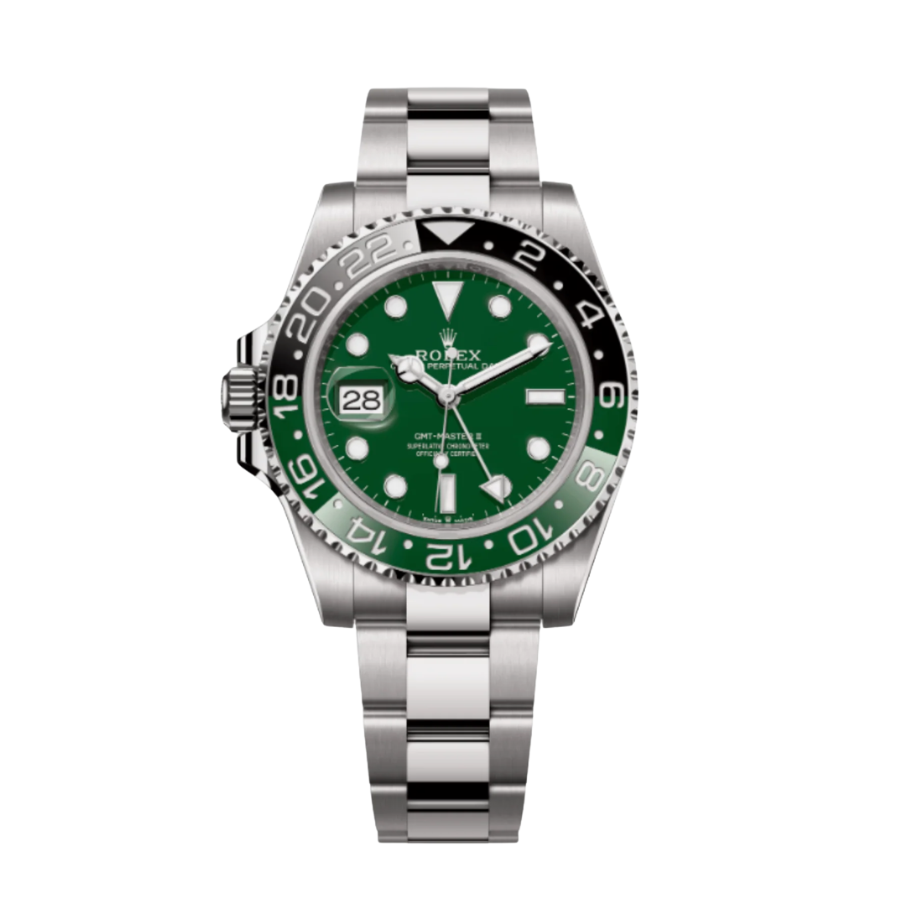 ROLEX GMT- MASTER II SPRITE LEFTY WHITE GOLD GREEN DIAL 40MM