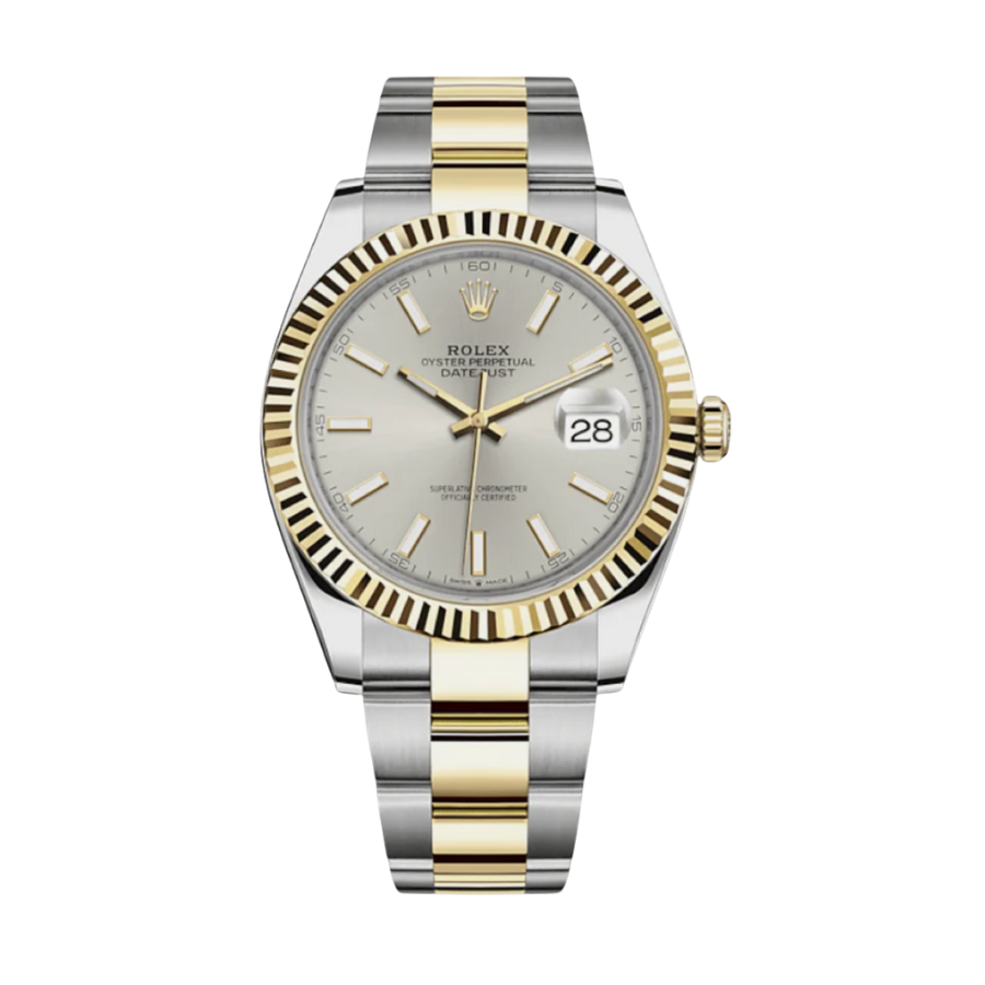 ROLEX DATE JUST YELLOW GOLD SILVER DIAL 41MM